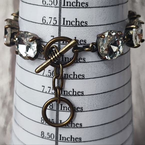 Round Faceted Prong Set Clear Rhinestone Oxidized Brass Color Setting Bracelet - Picture 11 of 14